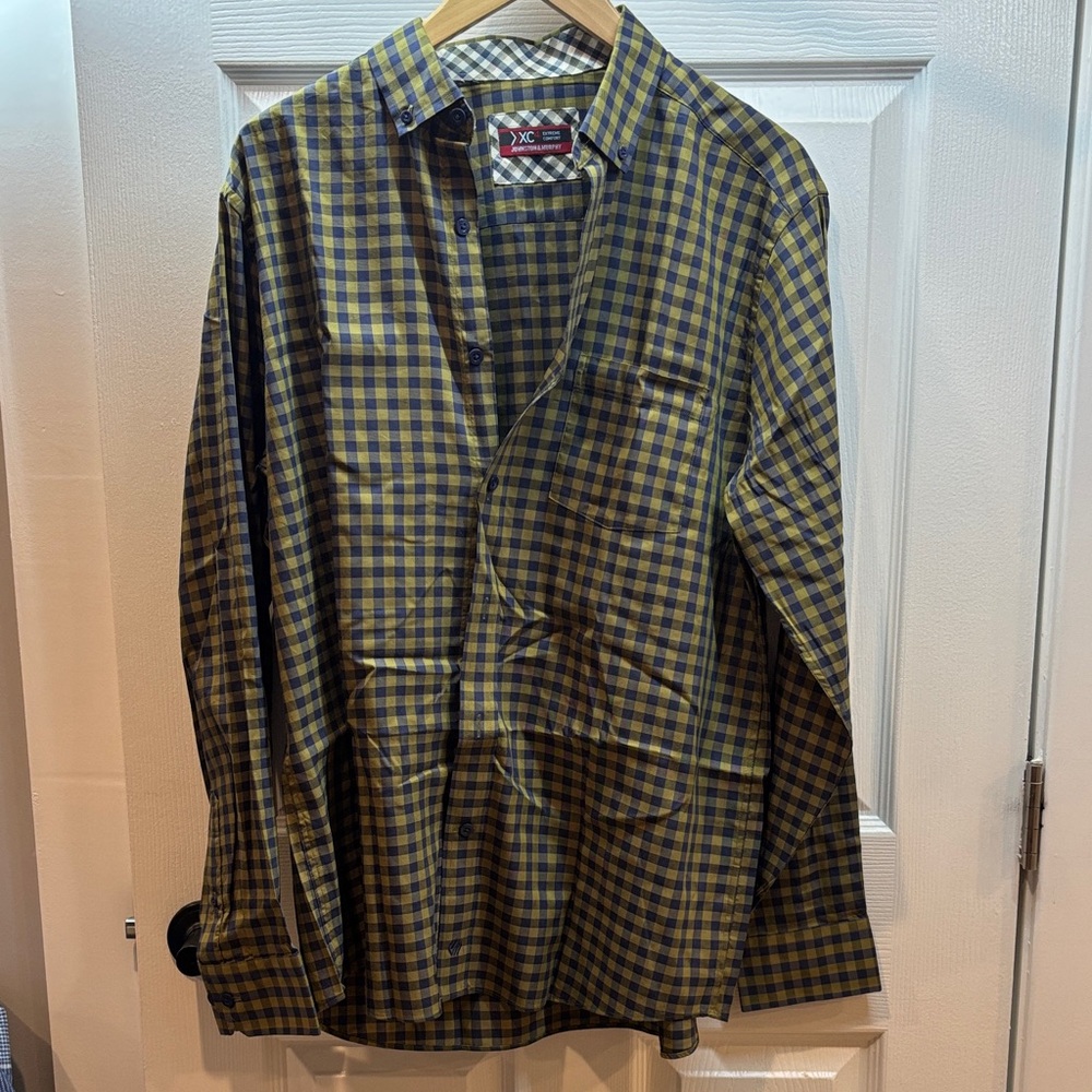 Johnston & Murphy Blue and Olive Plaid Shirt